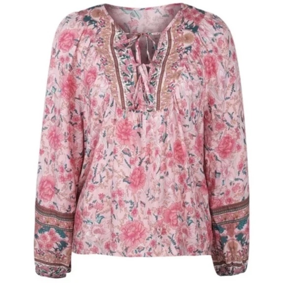 SOLD OUT Pink Floral Bohemian Peasant Blouse - Picture 5 of 5